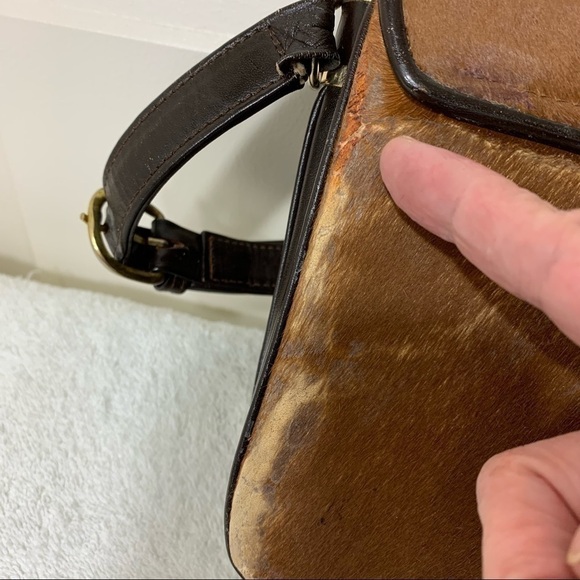 PEDRO Mayorga Buenos Aires Rare Vintage 60's Cowhide Leather Fur Brown Hand Bag - Picture 10 of 12